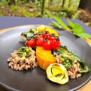 Butternut Squash with Wild Rice, Leeks, and Charred Tomatoes